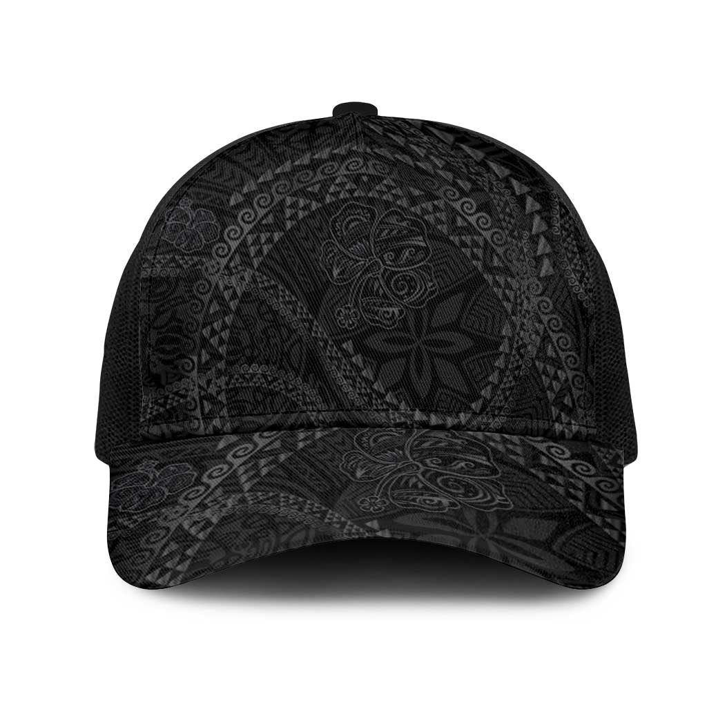 Hawaiian Kakau Art and Hisbiscus Tattoo Mesh Trucker Cap Tribal Pattern-Black Gradient Style LT03 One Size Black Black - Polynesian Pride