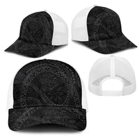 Hawaiian Kakau Art and Hisbiscus Tattoo Mesh Trucker Cap Tribal Pattern-Black Gradient Style LT03 - Polynesian Pride