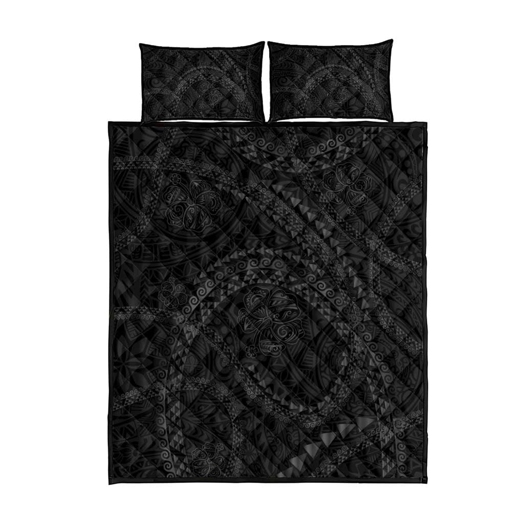 Hawaiian Kakau Art and Hisbiscus Tattoo Quilt Bed Set Tribal Pattern-Black Gradient Style LT03 - Polynesian Pride