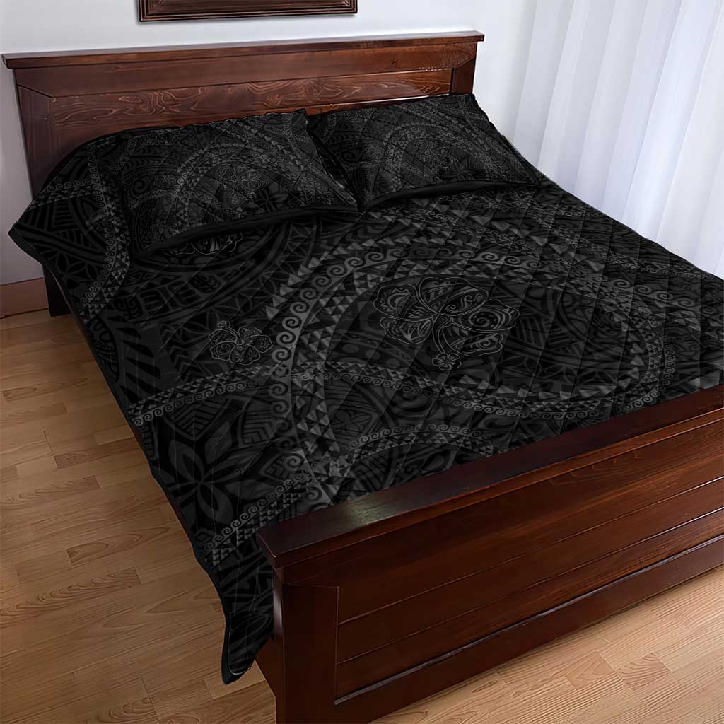 Hawaiian Kakau Art and Hisbiscus Tattoo Quilt Bed Set Tribal Pattern-Black Gradient Style LT03 - Polynesian Pride