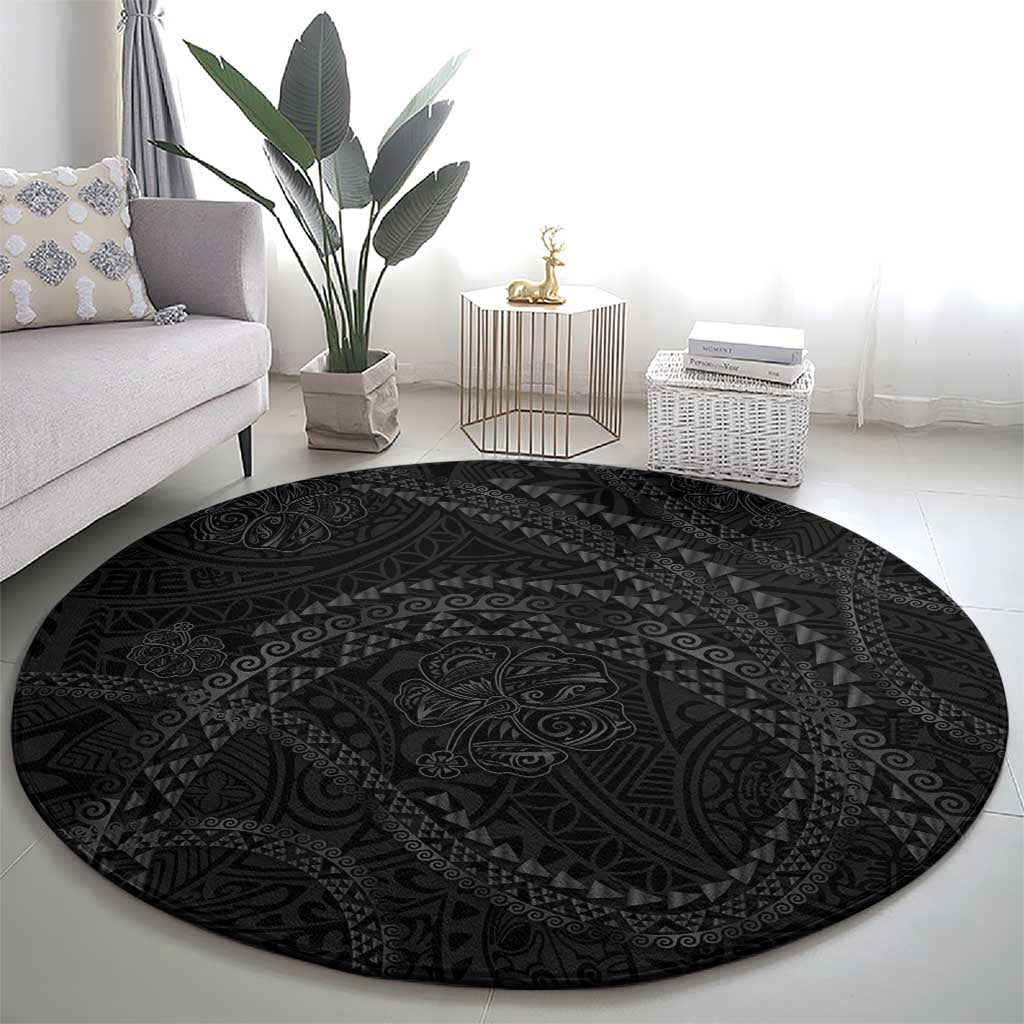Hawaiian Kakau Art and Hisbiscus Tattoo Round Carpet Tribal Pattern-Black Gradient Style LT03 - Polynesian Pride