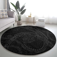 Hawaiian Kakau Art and Hisbiscus Tattoo Round Carpet Tribal Pattern-Black Gradient Style LT03 - Polynesian Pride