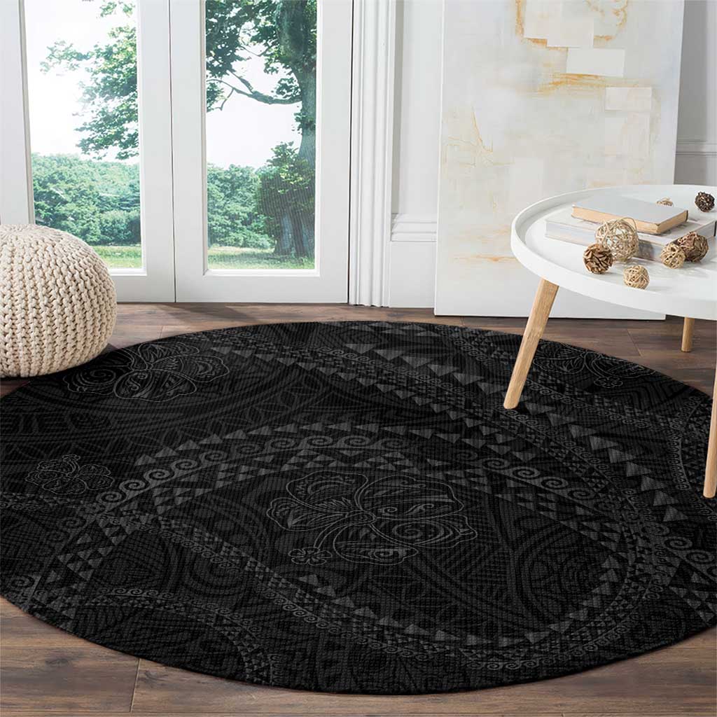 Hawaiian Kakau Art and Hisbiscus Tattoo Round Carpet Tribal Pattern-Black Gradient Style LT03 - Polynesian Pride