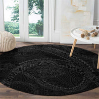Hawaiian Kakau Art and Hisbiscus Tattoo Round Carpet Tribal Pattern-Black Gradient Style LT03 - Polynesian Pride