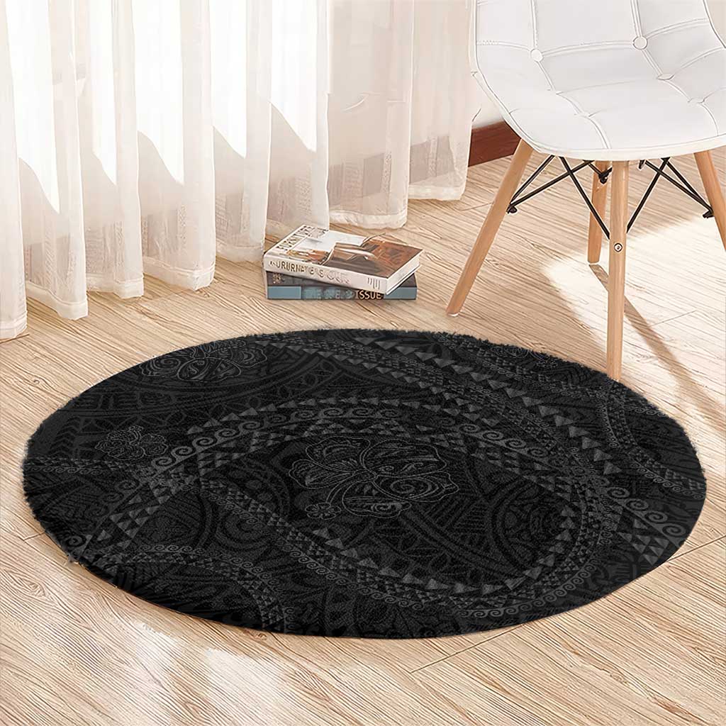 Hawaiian Kakau Art and Hisbiscus Tattoo Round Carpet Tribal Pattern-Black Gradient Style LT03 - Polynesian Pride