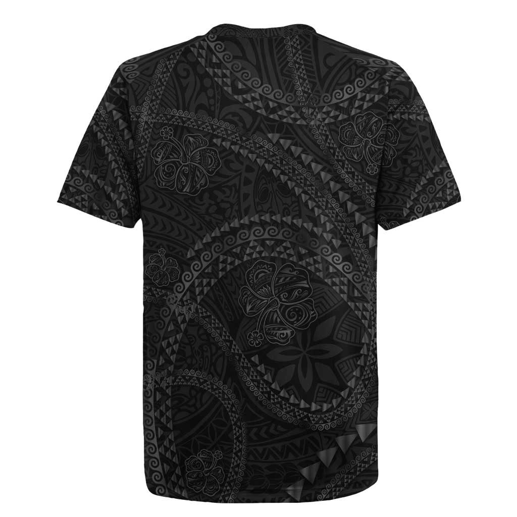 Hawaiian Kakau Art and Hibiscus Tattoo Rugby Jersey Tribal Pattern-Black Gradient Style LT03 - Polynesian Pride