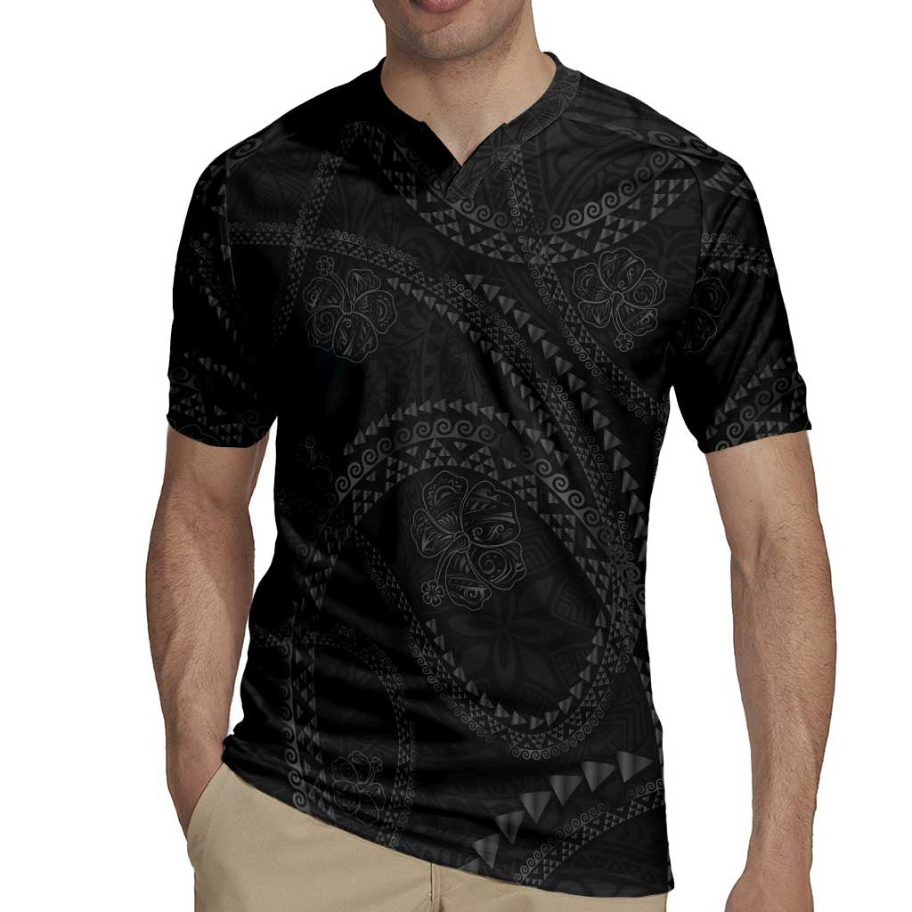 Hawaiian Kakau Art and Hibiscus Tattoo Rugby Jersey Tribal Pattern-Black Gradient Style LT03 - Polynesian Pride