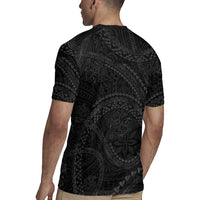 Hawaiian Kakau Art and Hibiscus Tattoo Rugby Jersey Tribal Pattern-Black Gradient Style LT03 - Polynesian Pride