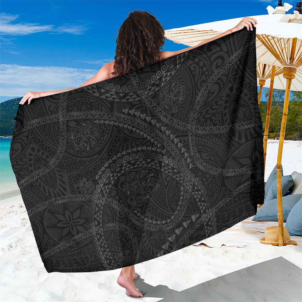 Hawaiian Kakau Art and Hisbiscus Tattoo Sarong Tribal Pattern-Black Gradient Style LT03 One Size 44 x 66 inches Black - Polynesian Pride