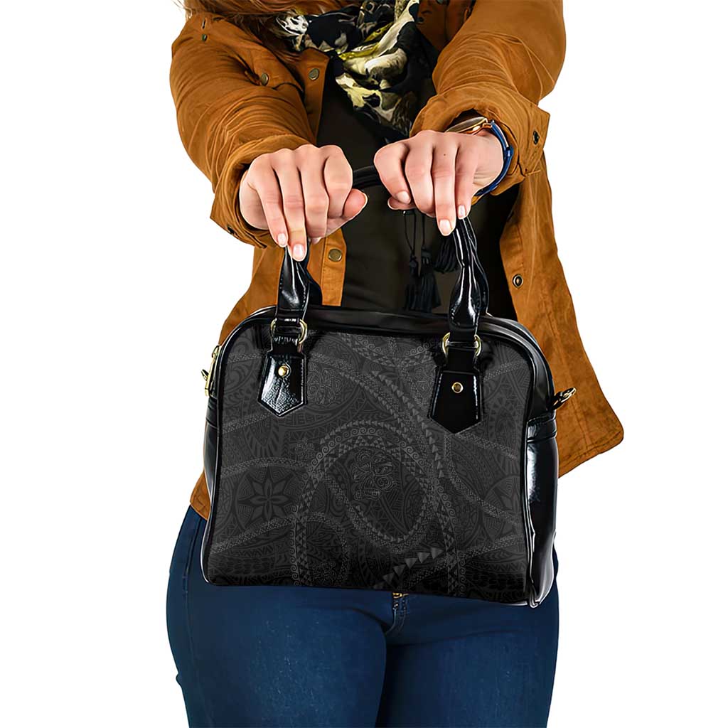 Hawaiian Kakau Art and Hisbiscus Tattoo Shoulder Handbag Tribal Pattern-Black Gradient Style LT03 One Size Black - Polynesian Pride