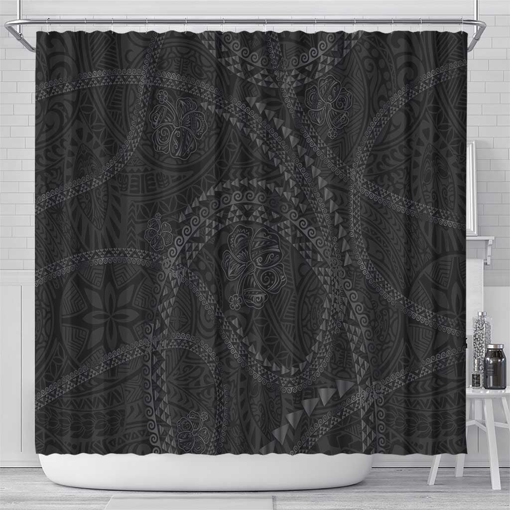 Hawaiian Kakau Art and Hisbiscus Tattoo Shower Curtain Tribal Pattern-Black Gradient Style LT03 - Polynesian Pride