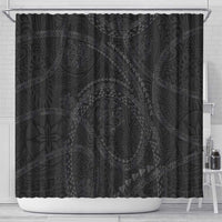 Hawaiian Kakau Art and Hisbiscus Tattoo Shower Curtain Tribal Pattern-Black Gradient Style LT03 - Polynesian Pride