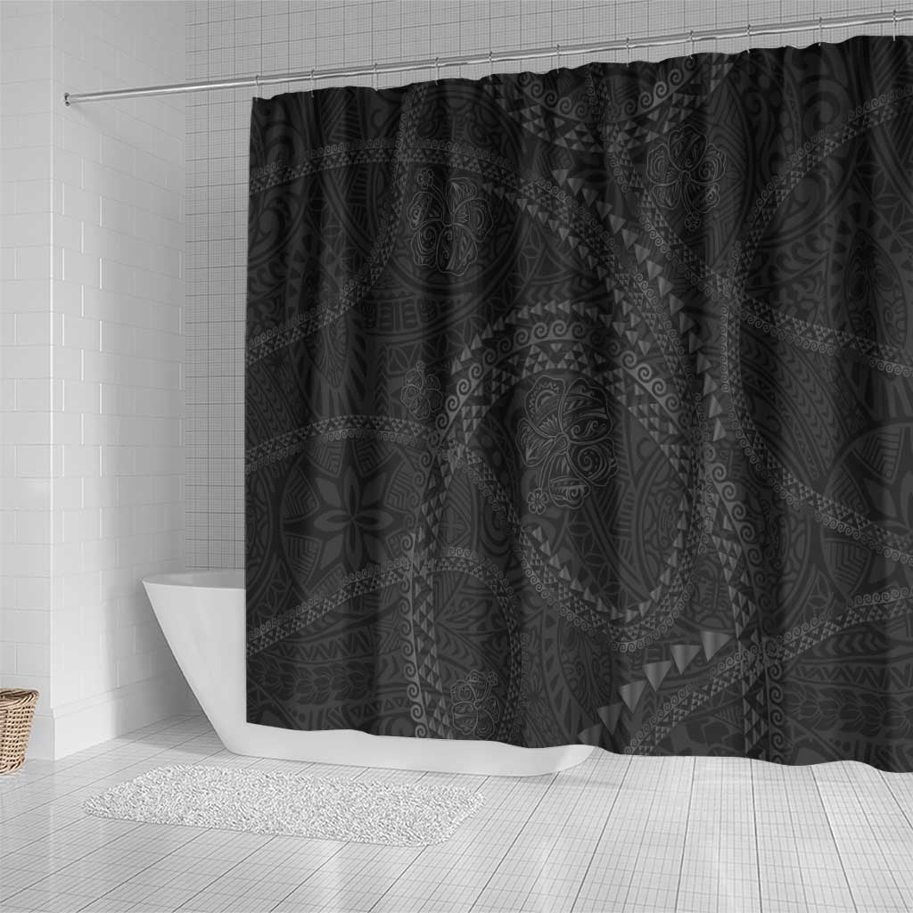Hawaiian Kakau Art and Hisbiscus Tattoo Shower Curtain Tribal Pattern-Black Gradient Style LT03 - Polynesian Pride