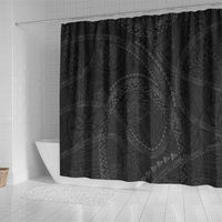 Hawaiian Kakau Art and Hisbiscus Tattoo Shower Curtain Tribal Pattern-Black Gradient Style LT03 - Polynesian Pride