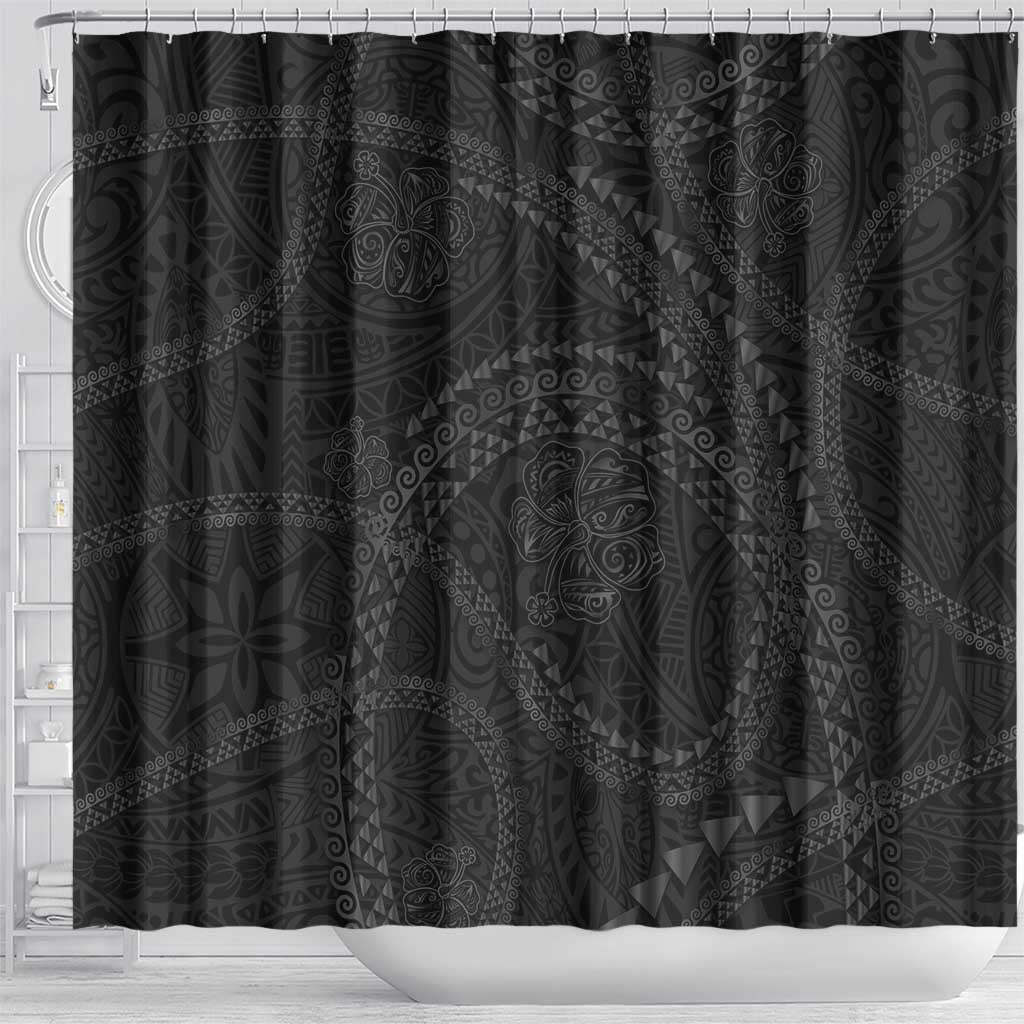 Hawaiian Kakau Art and Hisbiscus Tattoo Shower Curtain Tribal Pattern-Black Gradient Style LT03 - Polynesian Pride