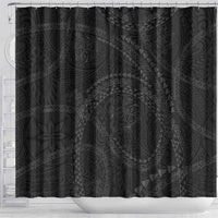 Hawaiian Kakau Art and Hisbiscus Tattoo Shower Curtain Tribal Pattern-Black Gradient Style LT03 - Polynesian Pride