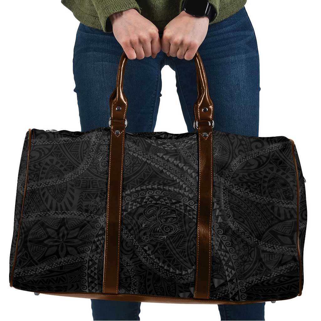 Hawaiian Kakau Art and Hisbiscus Tattoo Travel Bag Tribal Pattern-Black Gradient Style LT03 Black - Polynesian Pride