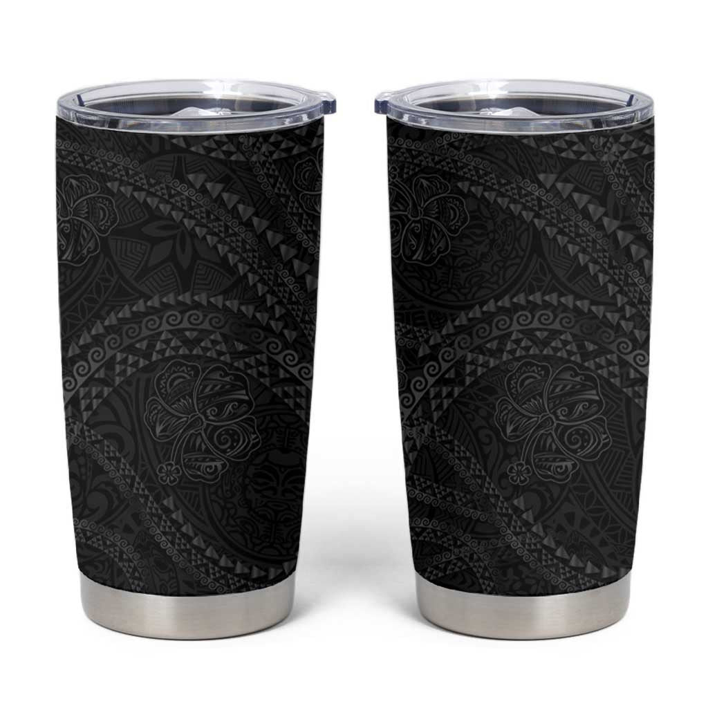 Hawaiian Kakau Art and Hisbiscus Tattoo Tumbler Cup Tribal Pattern-Black Gradient Style LT03 Black - Polynesian Pride