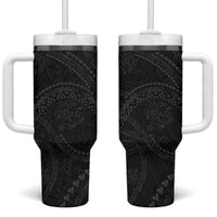 Hawaiian Kakau Art and Hisbiscus Tattoo Tumbler With Handle Tribal Pattern-Black Gradient Style LT03 One Size: 40 oz Black - Polynesian Pride