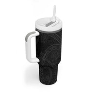 Hawaiian Kakau Art and Hisbiscus Tattoo Tumbler With Handle Tribal Pattern-Black Gradient Style LT03 - Polynesian Pride