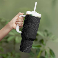 Hawaiian Kakau Art and Hisbiscus Tattoo Tumbler With Handle Tribal Pattern-Black Gradient Style LT03 - Polynesian Pride