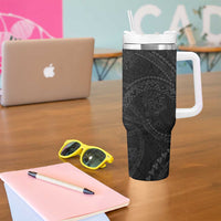 Hawaiian Kakau Art and Hisbiscus Tattoo Tumbler With Handle Tribal Pattern-Black Gradient Style LT03 - Polynesian Pride