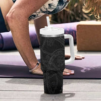 Hawaiian Kakau Art and Hisbiscus Tattoo Tumbler With Handle Tribal Pattern-Black Gradient Style LT03 - Polynesian Pride