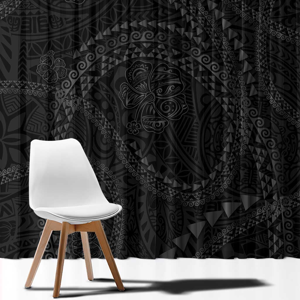 Hawaiian Kakau Art and Hisbiscus Tattoo Window Curtain Tribal Pattern-Black Gradient Style LT03 - Polynesian Pride