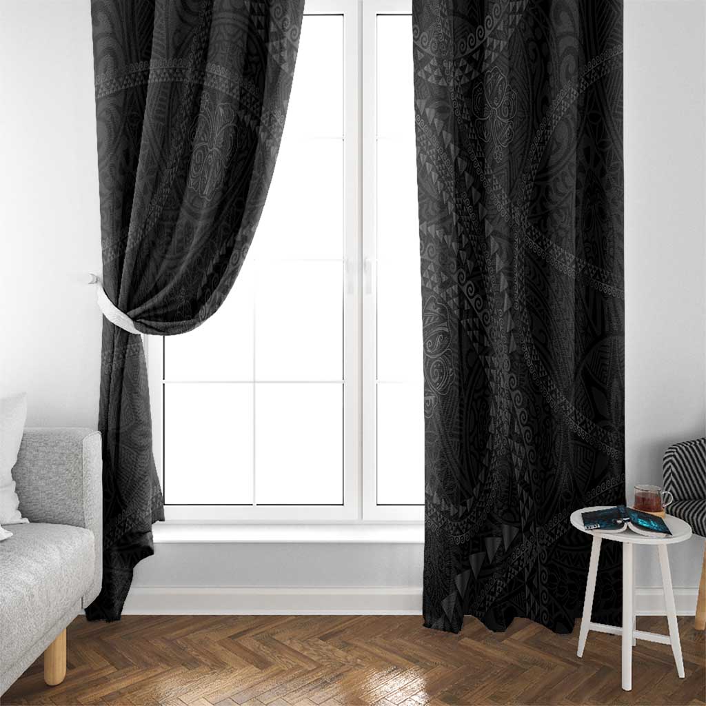 Hawaiian Kakau Art and Hisbiscus Tattoo Window Curtain Tribal Pattern-Black Gradient Style LT03 - Polynesian Pride