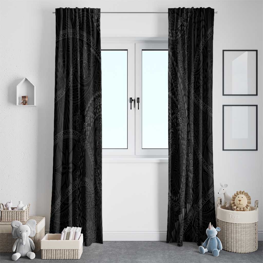 Hawaiian Kakau Art and Hisbiscus Tattoo Window Curtain Tribal Pattern-Black Gradient Style LT03 - Polynesian Pride