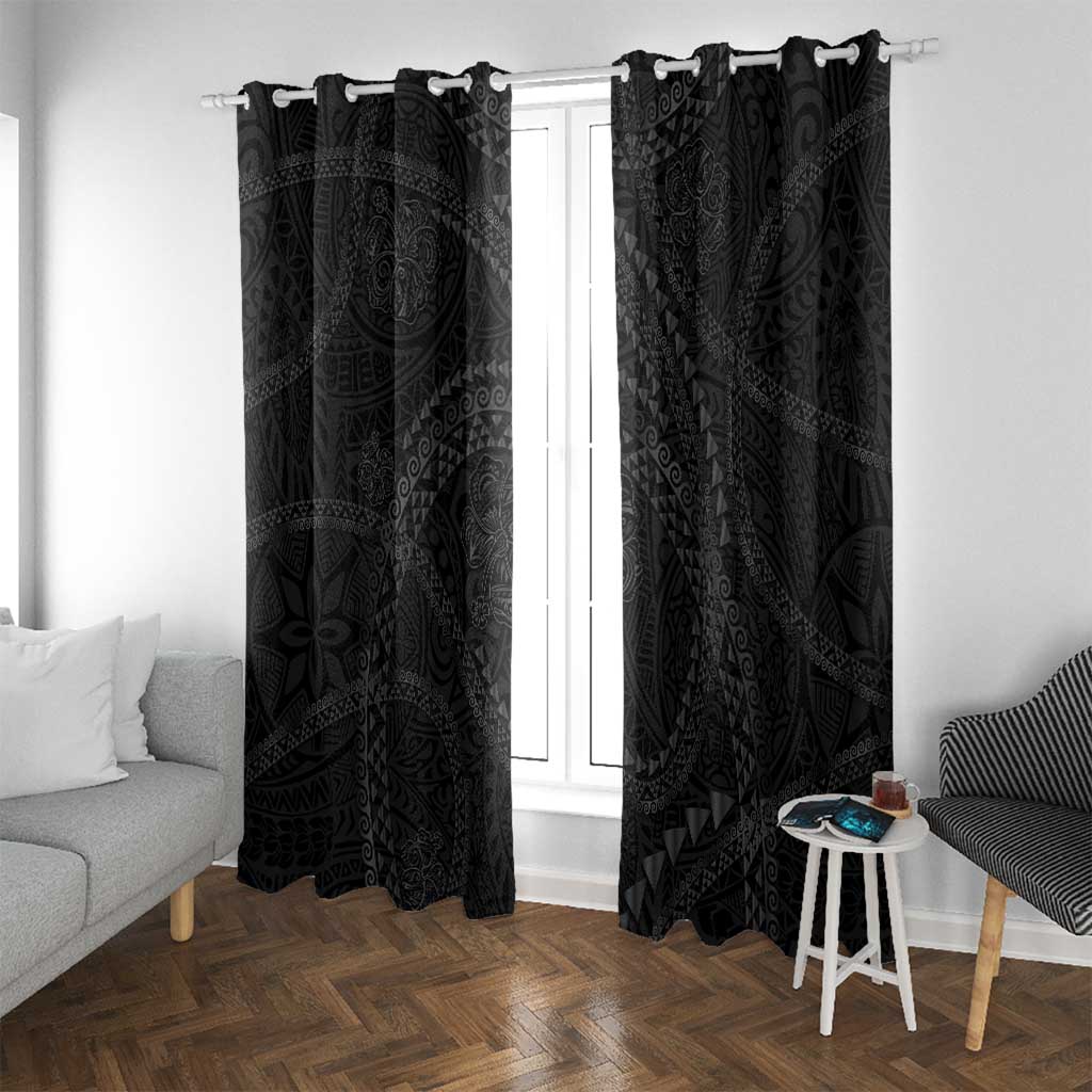Hawaiian Kakau Art and Hisbiscus Tattoo Window Curtain Tribal Pattern-Black Gradient Style LT03 With Grommets Black - Polynesian Pride