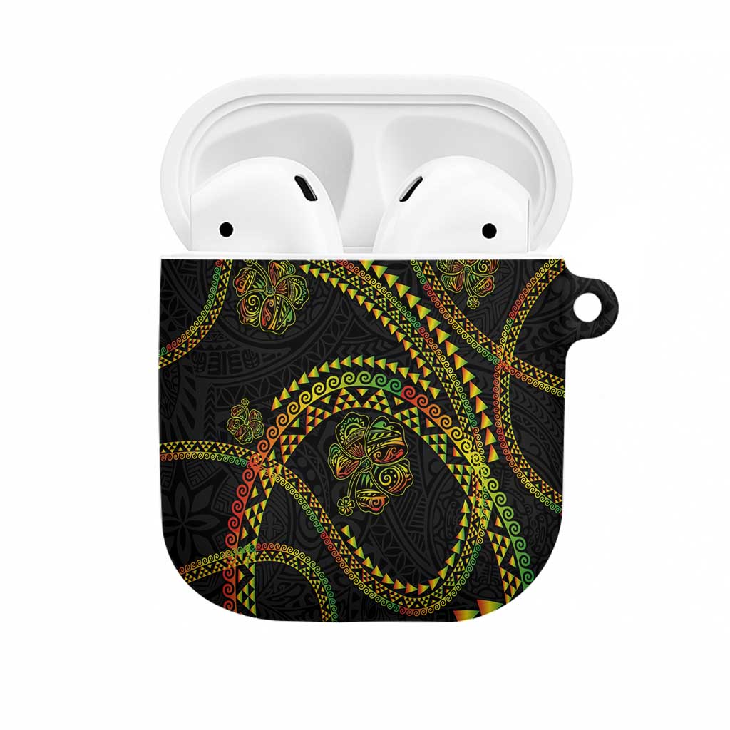 Hawaiian Kakau Art and Hibiscus Tattoo AirPods Case Tribal Pattern-Reggae Style LT03 Black - Polynesian Pride