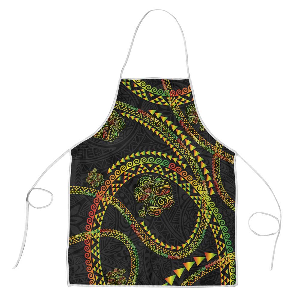 Hawaiian Kakau Art and Hisbiscus Tattoo Apron Tribal Pattern-Reggae Style LT03 Black - Polynesian Pride