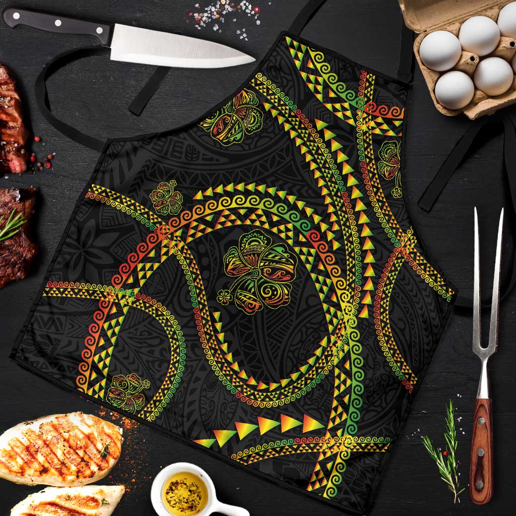 Hawaiian Kakau Art and Hisbiscus Tattoo Apron Tribal Pattern-Reggae Style LT03 Black - Polynesian Pride