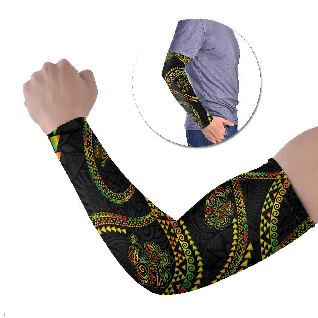 Hawaiian Kakau Art and Hisbiscus Tattoo Arm Sleeves Tribal Pattern-Reggae Style LT03 Set of 2 Black - Polynesian Pride