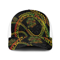Hawaiian Kakau Art and Hisbiscus Tattoo Baseball Net Cap Tribal Pattern-Reggae Style LT03 One Size White Black - Polynesian Pride