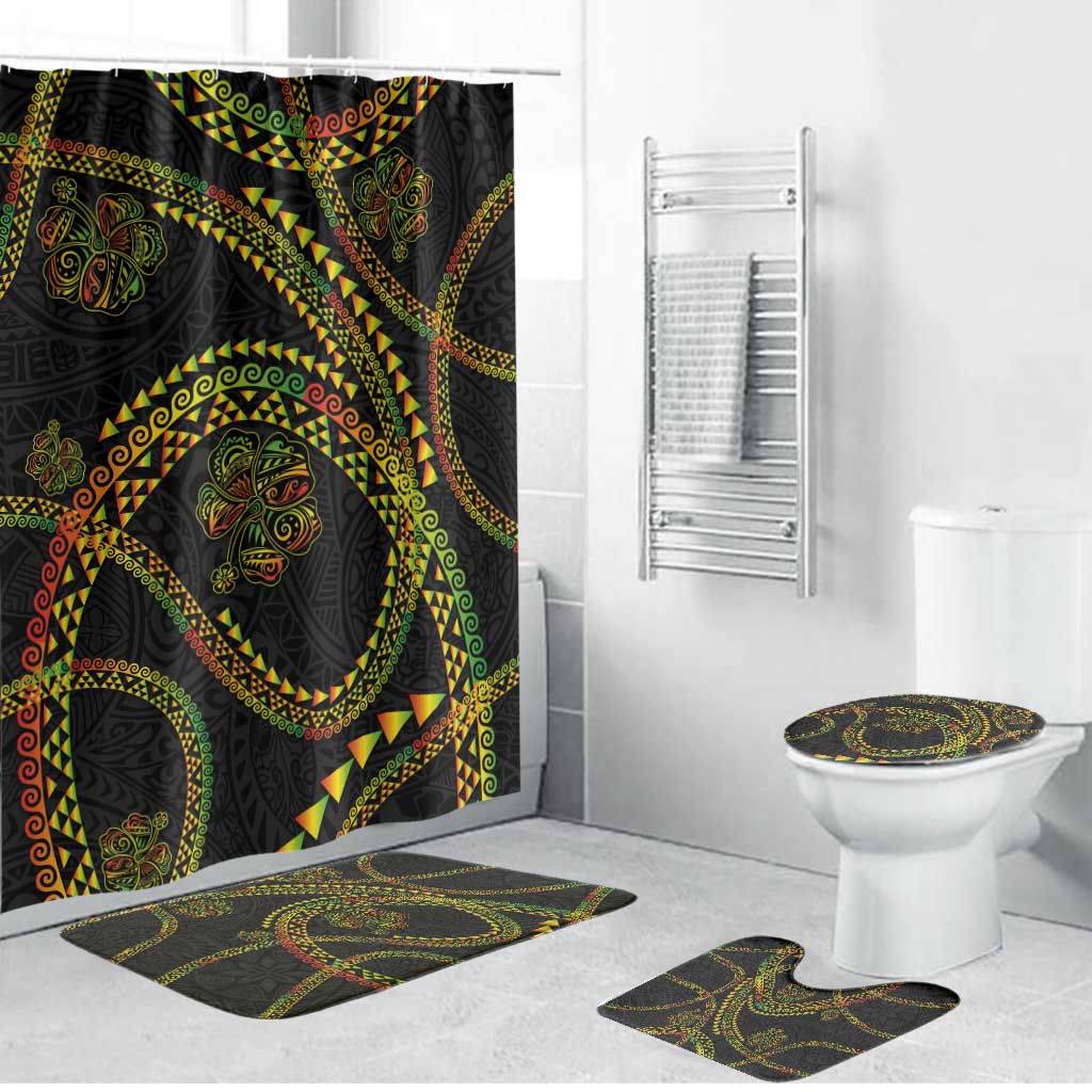 Hawaiian Kakau Art and Hisbiscus Tattoo Bathroom Set Tribal Pattern-Reggae Style LT03 Bathroom Set (4 pcs) Black - Polynesian Pride