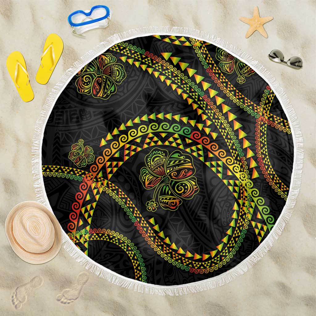 Hawaiian Kakau Art and Hisbiscus Tattoo Beach Blanket Tribal Pattern-Reggae Style LT03 One Size 150cm Black - Polynesian Pride