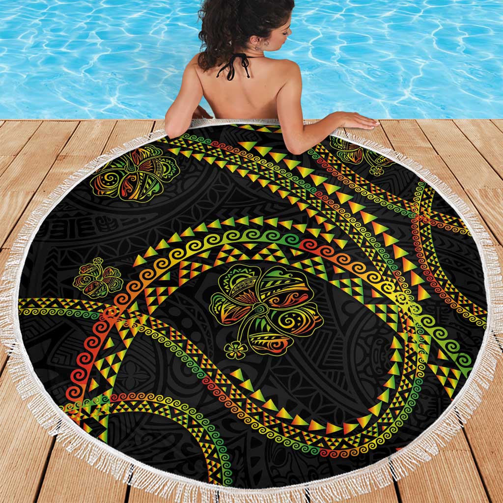 Hawaiian Kakau Art and Hisbiscus Tattoo Beach Blanket Tribal Pattern-Reggae Style LT03 - Polynesian Pride
