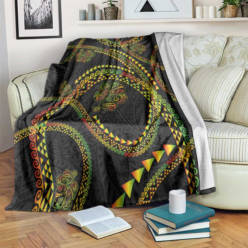 Hawaiian Kakau Art and Hisbiscus Tattoo Blanket Tribal Pattern-Reggae Style LT03 Black - Polynesian Pride