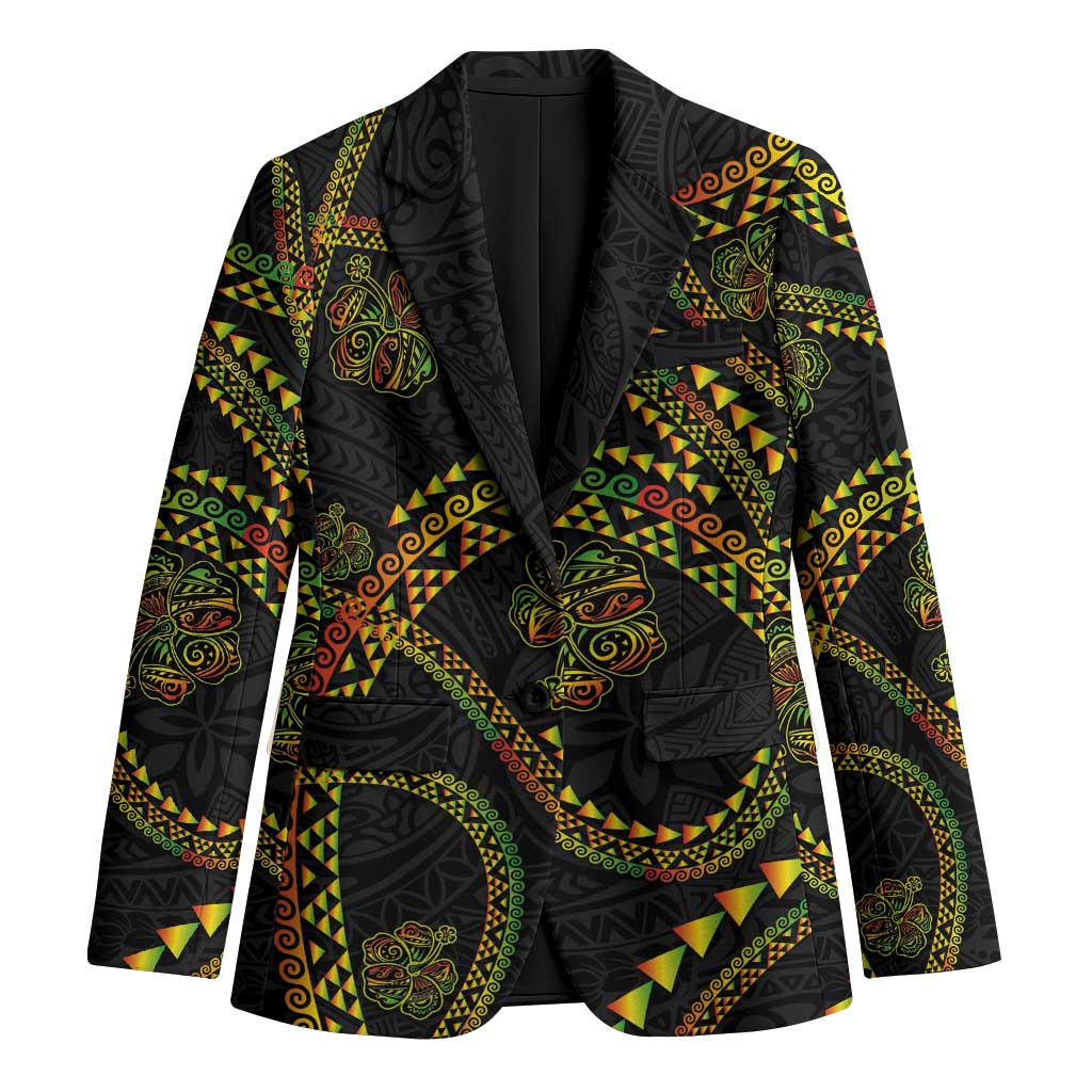 Hawaiian Kakau Art and Hisbiscus Tattoo Blazer Tribal Pattern-Reggae Style LT03 Unisex Black - Polynesian Pride
