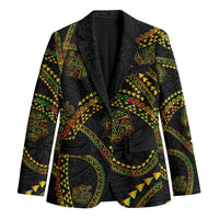 Hawaiian Kakau Art and Hisbiscus Tattoo Blazer Tribal Pattern-Reggae Style LT03 Unisex Black - Polynesian Pride