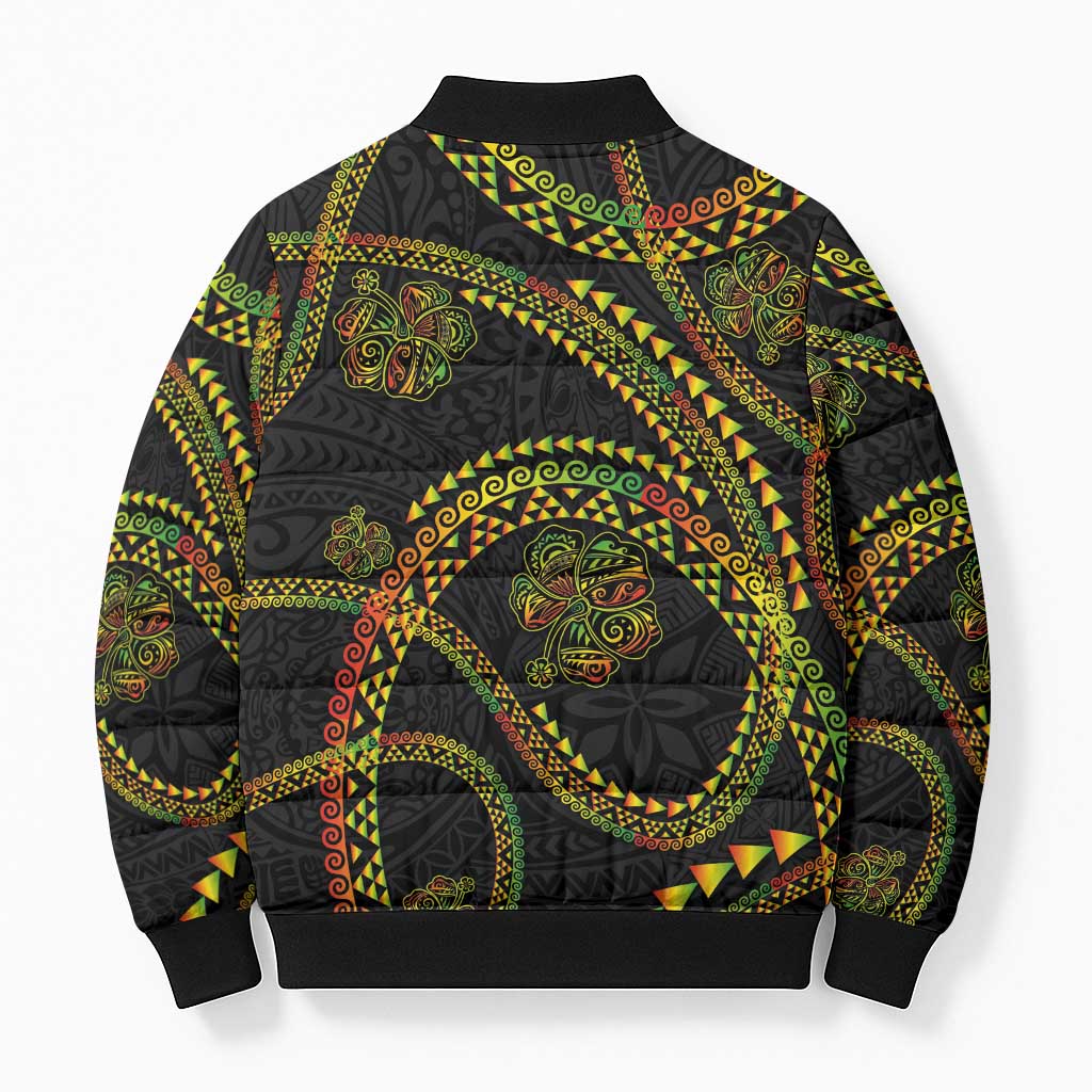 Hawaiian Kakau Art and Hisbiscus Tattoo Bomber Puffer Jacket Tribal Pattern-Reggae Style LT03 - Polynesian Pride
