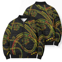 Hawaiian Kakau Art and Hisbiscus Tattoo Bomber Puffer Jacket Tribal Pattern-Reggae Style LT03 - Polynesian Pride