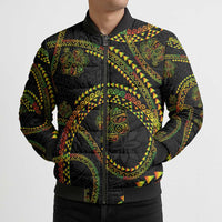 Hawaiian Kakau Art and Hisbiscus Tattoo Bomber Puffer Jacket Tribal Pattern-Reggae Style LT03 - Polynesian Pride