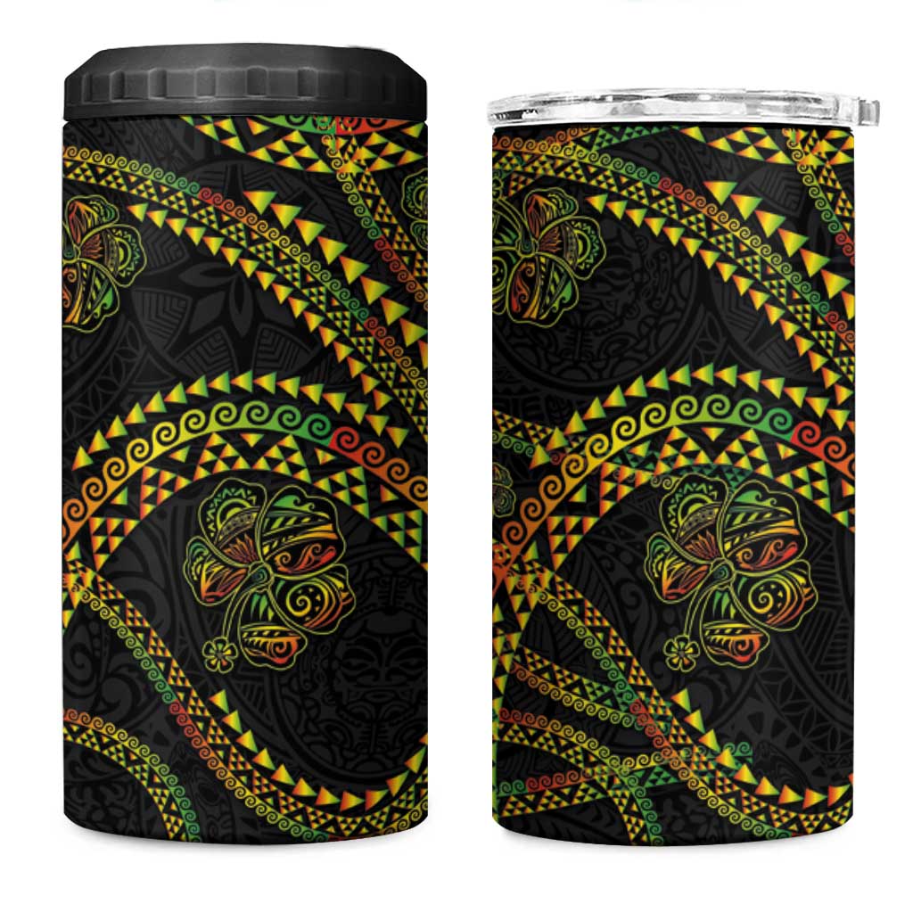 Hawaiian Kakau Art and Hibiscus Tattoo 4 in 1 Can Cooler Tumbler Tribal Pattern-Reggae Style LT03 One Size: 16 oz Black - Polynesian Pride
