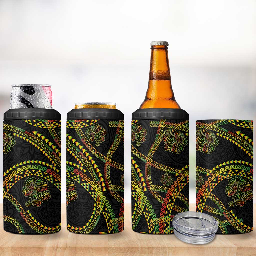 Hawaiian Kakau Art and Hibiscus Tattoo 4 in 1 Can Cooler Tumbler Tribal Pattern-Reggae Style LT03 - Polynesian Pride