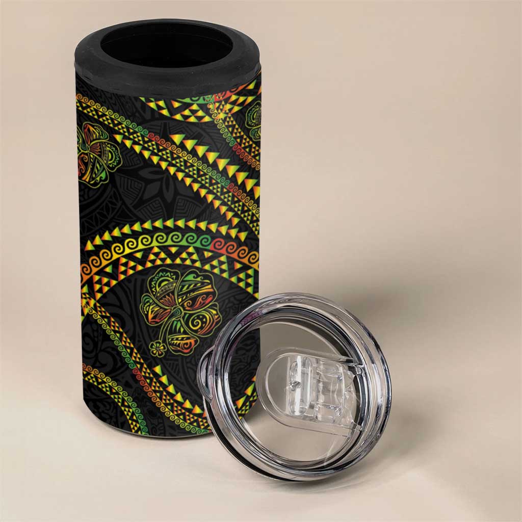 Hawaiian Kakau Art and Hibiscus Tattoo 4 in 1 Can Cooler Tumbler Tribal Pattern-Reggae Style LT03 - Polynesian Pride