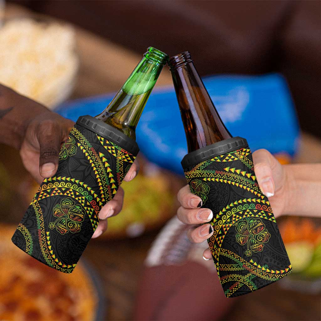 Hawaiian Kakau Art and Hibiscus Tattoo 4 in 1 Can Cooler Tumbler Tribal Pattern-Reggae Style LT03 - Polynesian Pride