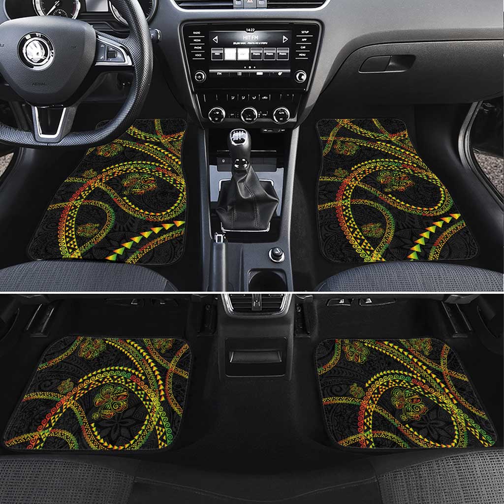 Hawaiian Kakau Art and Hisbiscus Tattoo Car Mats Tribal Pattern-Reggae Style LT03 Set 4pcs Black - Polynesian Pride
